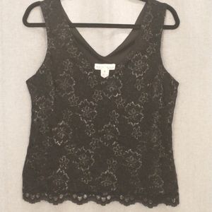 White House Black Market Pretty Shimmery Lace Top Size L